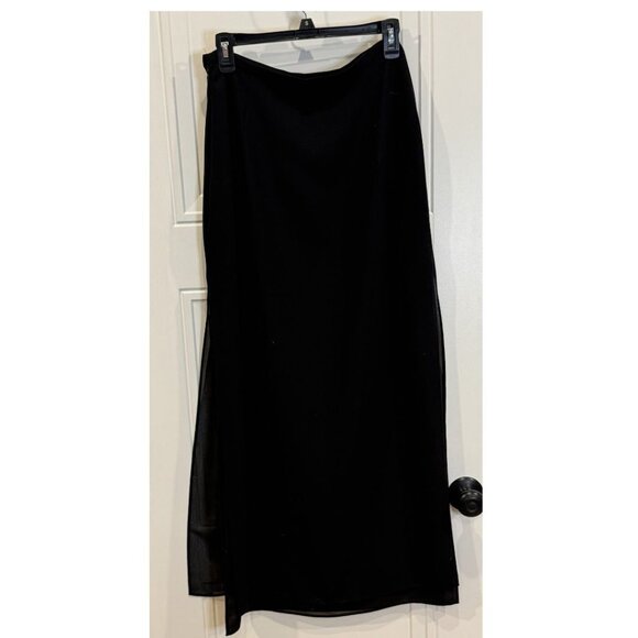 Vintage JS Collections Black Chiffon Overlay Pencil Skirt Long 6 Eveningwear EUC - Picture 2 of 5